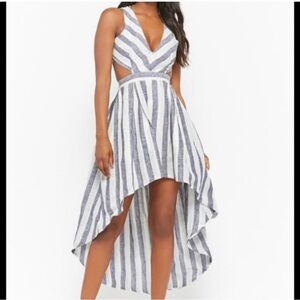 THE CLOTHING COMPANY LINEN DRESS BLUE WHITE STRIPED BEACH SUMMER SIZE L